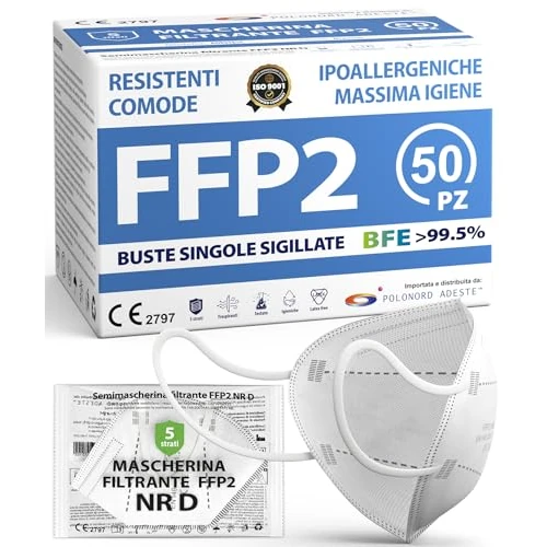 Oferta limitada: ADESTE – 50 Mascarillas FFP2 NR D Blancas con Certificado CE, cadena controlada, elásticos cómodos, hipoalergénicos y regulables. Seguras: potencia de filtrado BFE >99,5%. Sobres individuales sellados de 13.99 EUR a 13.99 EUR (ahorro 0%)