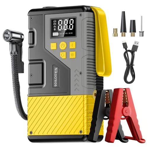 Oferta limitada: Iniciador Portátil de Coches con Compresor de Aire para Emergencias, 3000A Pico y 150 PSI Máximo, para Motores de Gasolina de 12L y Diésel de 10L, Pantalla LCD, Luz LED (Amarillo) de 69.99 € a 40.72 € (ahorro 42%)