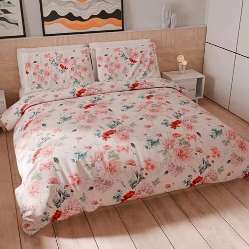 PETTI Artigiani Italiani - Maxi Double Duvet Cover Set 260 x 240 cm (2 Pillowcases 63 x 63 cm Included), Microfibre Duvet Cover Set with Digital Floral Print 19 03 - Made in Italy