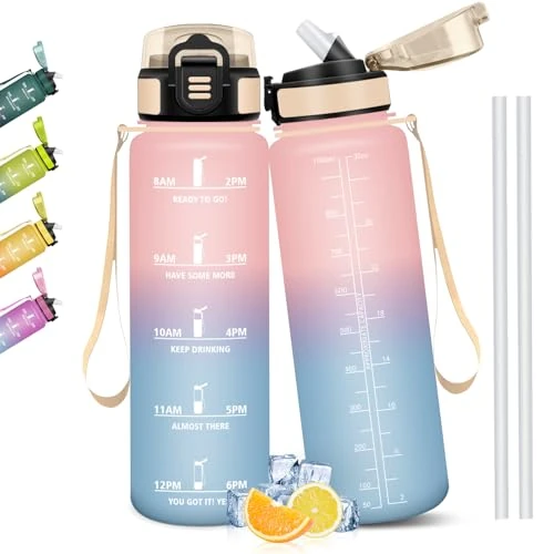 Oferta limitowana: Mulbijeo Butelka na wodę o pojemności 1 litr, Libre de BPA i szczelna, ze słomką, Reutilizables, motywacyjna butelka na wodę, przenośna, butelki na siłownię do szkoły, na siłownię, biuro, sport z 75.06 zł na 44.72 zł (oszczędź 40.42%)