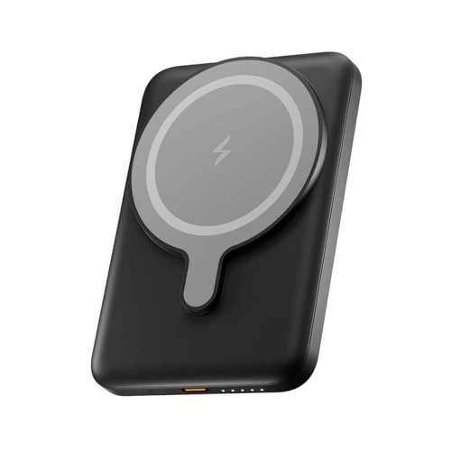 UNIQO Power Mag 5K – 5000mAh Powerbank, 15W Kabelloses Laden, Magnetische MagSafe-Powerbank, Schnellladung, USB-C Power Delivery 20W (PD 3.1), Tragbares Reise-Ladegerät, Kompakt, Schwarz