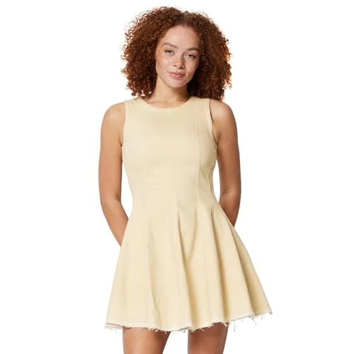 Oferta limitada: Amazon Essentials Vestido Corto de Mezclilla Ajustado y Acampanado para Mujer, Color Crudo, Talla 10 de 30.60 € a 24.47 € (ahorro 20%)