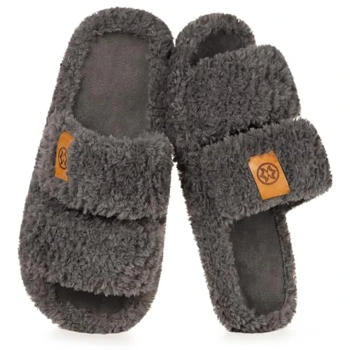 Zapatillas de Estar por Casa con Memory Foam para Mujer Invierno Peludos Pantuflas Transpirable y Cómodo Antideslizante Slippers, Gris, 39/40 EU, Tag 40/41