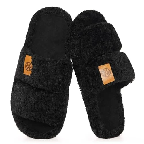 Dokela Women's Slippers with Memory Foam Soft Fluffy Faux Wool Open Lightweight Non-Slip Slippers Indoor Cosy Slip-On Slippers