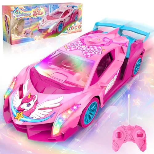 Unicornio Coche Teledirigido Niños con Luces Multicolores, 2,4GHz Rc Drift Car Coche Teledirigido Juguetes Niña 3 4 5 6 7 8 9 10 Años, Unicornios Regalo Juego Niña 3-12 Años Navidad Cumpleaños Regalos