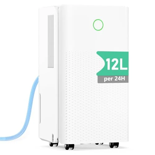 Dehumidificador, 12L/Día Deshumidificador de Moho para Hogar, 3 Modos, Deshumidificadores Portátiles Silenciosos, Control de Humedad, Función Secadora, Descongelación Automática(Versión I - 100m³)