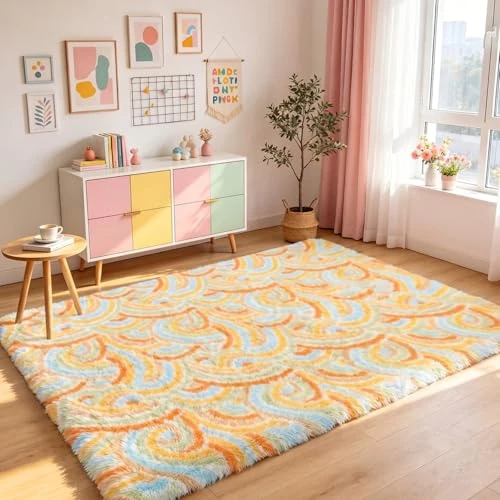 Offerta a tempo: Enyhom Tappeto Salotto Peloso, Morbido Tappeto Cameretta Bambina Antiscivolo Tappeti Camera da Letto - Motivo Arcobaleno - Tappeto Camera Bambini Lavabile(Arancione, 160 x 230 cm) - 70% da 66.99 € a 19.85 €