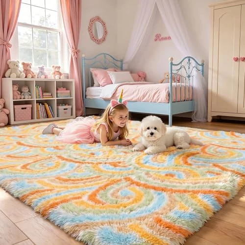Offerta a tempo: Enyhom Tappeto Salotto Peloso, Morbido Tappeto Cameretta Bambina Antiscivolo Tappeti Camera da Letto - Motivo Arcobaleno - Tappeto Camera Bambini Lavabile(Arancione, 200 x 290 cm) - 73% da 99.99 € a 26.52 €