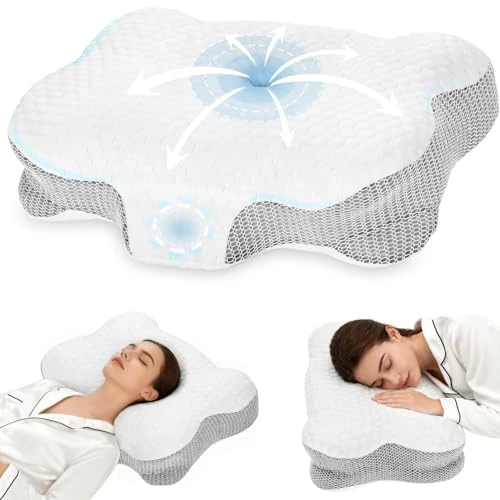 Dozion Almohada Cervicales y Cuello, Almohada Cervical Ergonómica de Espuma Viscoelastica, Almohada Ortopedica para Soporte de Cabeza/Cuello/Hombro, Dormir de Lado, Boca Arriba y Boca Abajo (Negro)
