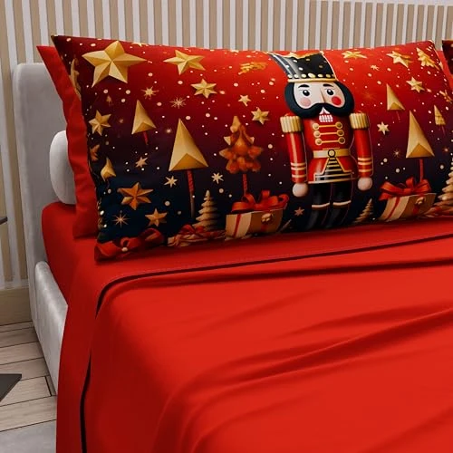 Offerta a tempo: PETTI Artigiani Italiani - Lenzuola in Cotone con Federe in Stampa Digitale di Natale, Lenzuola Natalizie Una Piazza e Mezza, Completo Letto Natalizio, Xmas 1 Rosso, 100% Made in Italy - 42% da 35.90 € a 20.76 €