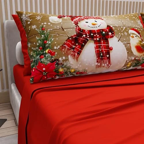 Offerta a tempo: PETTI Artigiani Italiani - Lenzuola in Cotone con Federe in Stampa Digitale di Natale, Lenzuola Natalizie Una Piazza e Mezza Francese, Completo Letto Natalizio, Xmas 10 Rosso, 100% Made in Italy - 52% da 39.90 € a 19.14 €