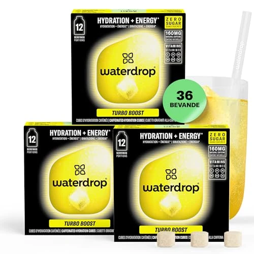 Offerta a tempo: waterdrop® TURBO BOOST - Energy Drink - 160mg Caffeina Naturale, Perfetto per Pre Workout, Zero Zuccheri, Senza Zucchero, Bevanda Energetica, Senza Calorie, Vitamine C e B - Gusto Orsetti gommosi - 28% da 28.99 € a 20.89 €