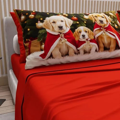 Offerta a tempo: PETTI Artigiani Italiani - Lenzuola in Cotone con Federe in Stampa Digitale di Natale, Lenzuola Natalizie Una Piazza e Mezza, Completo Letto Natalizio, Xmas 18 Rosso, 100% Made in Italy - 0.00% da 35.90 € a 35.90 €