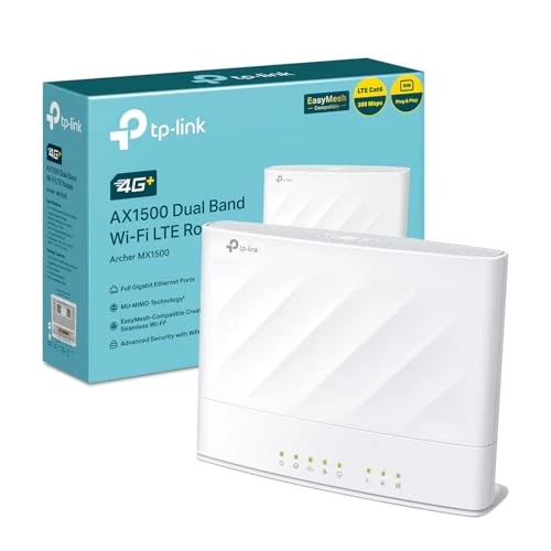 TP-Link Archer MX1500 Router WiFi con Sim, 4G+ Cat6 AX1500, Dual Band 300Mbps in 2,4 GHz+1201Mbps in 5 GHz, 3 Gigabit Porte LAN+ Porta Gigabit LAN/WAN, 128 Dispositivi Supportati, EasyMesh, Plug&Play