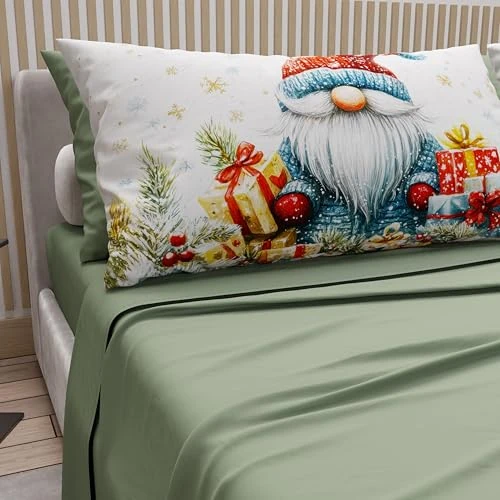 Offerta a tempo: PETTI Artigiani Italiani - Lenzuola in Cotone con Federe in Stampa Digitale di Natale, Lenzuola Natalizie Una Piazza e Mezza, Completo Letto Natalizio, Xmas 14 Verde, 100% Made in Italy - 0.00% da 35.90 € a 35.90 €