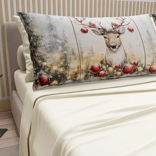 Offerta a tempo: PETTI Artigiani Italiani - Lenzuola in Cotone con Federe in Stampa Digitale di Natale, Lenzuola Natalizie Una Piazza e Mezza Francese, Completo Letto Natalizio, Renna Panna, 100% Made in Italy - 0.00% da 39.90 € a 39.90 €