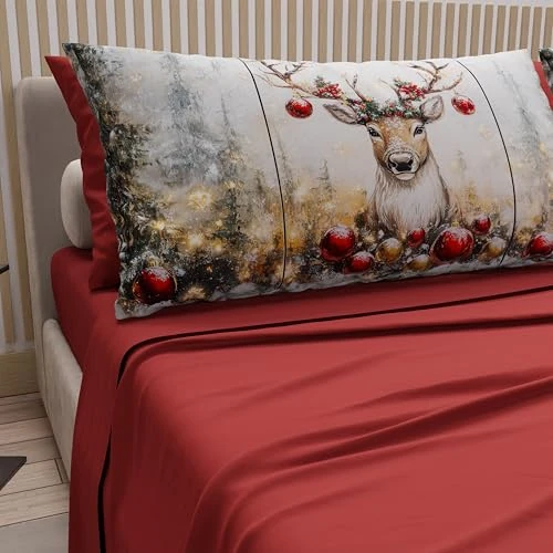 Tijdelijke aanbieding: PETTI Artigiani Italiani Katoenen beddengoed met kussenslopen met digitale print, kerstbeddengoed voor Frans bed, kerstbeddengoed, rendier bordeaux, 100% Made in Italy van 40.57 € naar 40.57 € (0.0% korting)