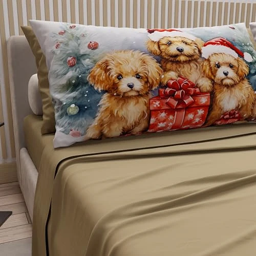 Offerta a tempo: PETTI Artigiani Italiani - Lenzuola in Cotone con Federe in Stampa Digitale di Natale, Lenzuola Natalizie Una Piazza, Completo Letto Singolo Natalizio, Dog Tortora, 100% Made in Italy - 57% da 32.90 € a 14.30 €