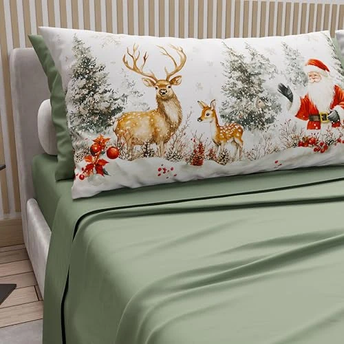 Offerta a tempo: PETTI Artigiani Italiani - Lenzuola in Cotone con Federe in Stampa Digitale di Natale, Lenzuola Natalizie Una Piazza e Mezza, Completo Letto Natalizio, Xmas 17 Verde, 100% Made in Italy - 41% da 35.90 € a 21.05 €
