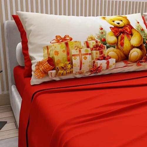 Offerta a tempo: PETTI Artigiani Italiani - Lenzuola in Cotone con Federe in Stampa Digitale di Natale, Lenzuola Natalizie Una Piazza e Mezza Francese, Completo Letto Natalizio, Xmas 3 Rosso, 100% Made in Italy - 52% da 39.90 € a 19.19 €