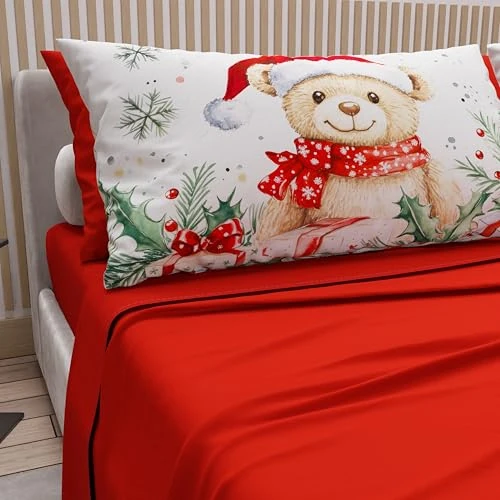 Offerta a tempo: PETTI Artigiani Italiani - Lenzuola in Cotone con Federe in Stampa Digitale di Natale, Lenzuola Natalizie Due Piazze, Completo Letto Matrimoniale Natalizio, Xmas 16 Rosso, 100% Made in Italy - 0.00% da 39.90 € a 39.90 €