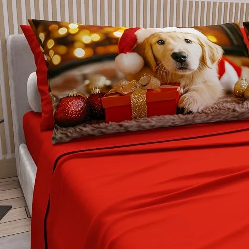 Offerta a tempo: PETTI Artigiani Italiani - Lenzuola in Cotone con Federe in Stampa Digitale di Natale, Lenzuola Natalizie Una Piazza, Completo Letto Singolo Natalizio, Xmas 15 Rosso, 100% Made in Italy - 10% da 32.90 € a 29.66 €