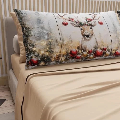 Limited-time offer: PETTI Italian Artisans - Cotton Sheets with Christmas Digital Print Pillowcases, Christmas Queen Size Sheets, Christmas Bed Set, Dove Gray Reindeer, 100% Made in Italy from 53.53 £ to 53.53 £ (save 0.00%)