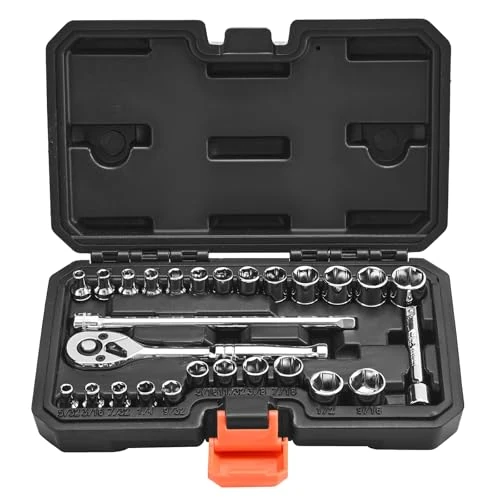 Offerta a tempo: VEVOR Set di Bussole, 27 Pezzi, Set di Bussole e Cricchetti da 6,4 mm, SAE e Metriche, Profonde e Poco Profonde, con Custodia Accessori, Acciaio Legato CR-V, per Riparazioni Automobilistiche - 24% da 24.90 € a 18.83 €