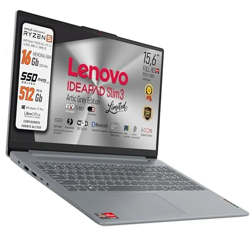 Lenovo, Ordenador portátil, AMD Ryzen 5 5625U, 6 Core, RAM 16 GB, pantalla FHD IPS 15,6", SSD Nvme 512 GB, Wi-Fi 6, Bt, huellas dactilares, USB tipo C, teclado retroiluminado, Win11 Pro, listo para