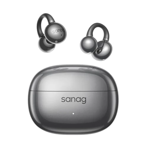 SANAG Z60S Open Ear Clip-On Kopfhörer, Kabellos Bluetooth 5.4 Ohrhörer, IPX4 Wasserdicht, Geräuschunterdrückung Telefonieren, 50 Stunden Wiedergabezeit für Sport und Laufen, App Einstellungen