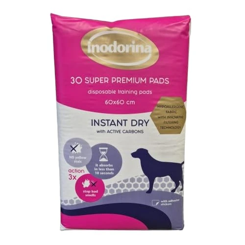 Inodorina Tap Instant Dry Lot de 30 Tapis absorbants pour Chiots et Chiens âgés, Absorbent des liquides en 10 Secondes, neutralisent Les odeurs et la prévention des Taches Jaunes