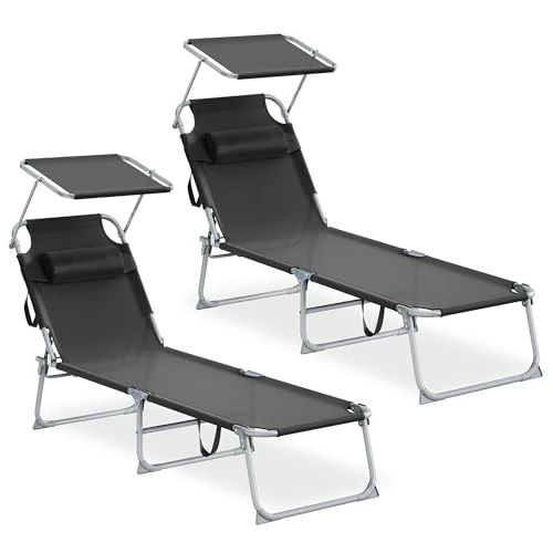 Zeitlich begrenztes Angebot: SONGMICS Sonnenliege klappbar, 2er Set, mit Kopfstütze, 189 x 53 x 28,5 cm, Gartenliege, belastbar bis 110 kg, verstellbare Sonnenblende und Rückenlehne, für Terrasse, Balkon, schwarz GCB292BZ02 von 81.99 € auf 81.99 € (0.00% 