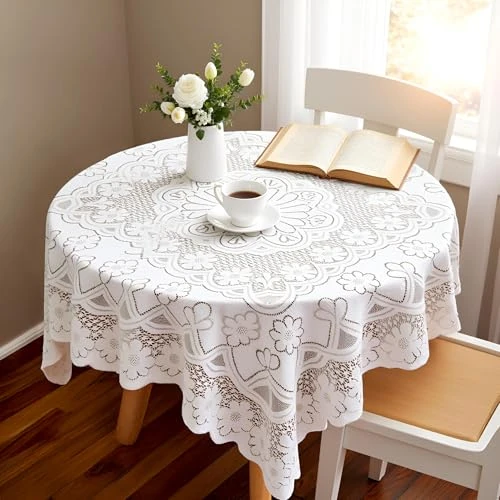 Square Lace Tablecloth 89 x 89 cm, Vintage Style Lace Tablecloths and Small Tablecloths for Round Coffee Tables, Embroidered Tablecloth Made of White Lace Fabric for Rectangular Wedding Tables