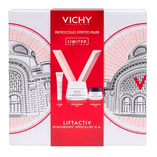 Vichy Liftactiv H.A. Set Spa Protokoll gegen Falten, mit Tagescreme, Nachtcreme und Fluid Capital Soleil UV-Age Daily SPF50+, straffende und straffende Wirkung, 50 ml + 15 ml + 15 ml