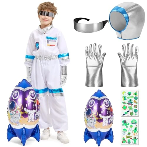 Lozzzyo Disfraces Carnaval De Astronauta Para Niños Con Casco, Guantes y Cohete Inflable - Astronauta Disfraz Ideal Para Niños y Niñas, Perfecto Para Carnaval, Halloween y Cosplay (L)