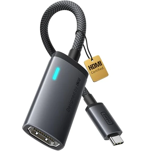 INIU Adapter USB C na HDMI 4K 60 Hz, USB typu C na HDMI adapter z MacBook Pro, iPad Pro, iPhone 17 16 Pro Max, Pixelbook, Surface Pro, Dell, XPS, Galaxy, i innymi