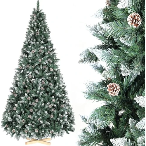 Offerta a tempo: LIFERUN Albero di Natale Innevato 210cm, Albero di Natale Artificiale con 39PCS Pigne, Super Folto, Effetto Realistico e Rami con Aghi Anticaduta, Supporto in Legno, 1584 Punte, Decorazione Natalizia - 10% da 129.99 € a 116.99 €