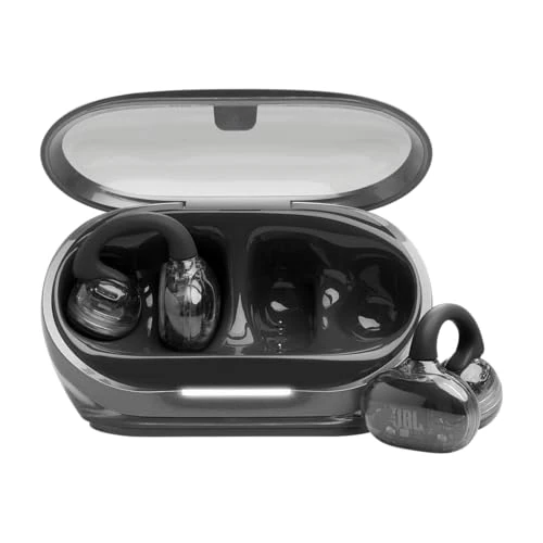 JBL Soundgear Clips True Wireless Open-Ear-Kopfhörer, SonicArc Design, bis zu 32 Stunden Spielzeit, 4 Beamforming-Mikrofone, IP54 Wasser- und staubgeschützt, JBL OpenSound-Technologie, Ghost Black