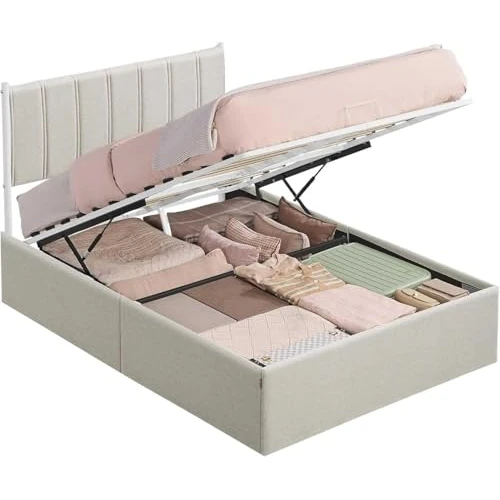 Offerta a tempo: VASAGLE Struttura Letto, 160 x 200 cm, Letto Sollevabile con Contenitore, Testiera, Sollevamento Idraulico, Moderno e Semplice, Montaggio Facile, Beige Cappuccino RMB615LH01 - 0.00% da 214.99 € a 214.99 €