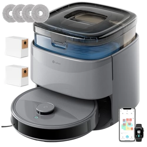 Lefant M3 Robot Vacuum Cleaner Washer 12000Pa with All-in-One Station, Dual Rotary Mop 200 RPM, DToF Navigation, PSD Avoidance, Self-Emptying, Drying, WiFi/App/Alexa
