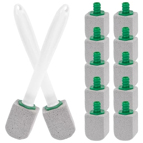 Pack of 10 Pumice Stone Toilet, 2 Handles and 10 Cleaning Stones, Effective Toilet Cleaning Stone Against Stubborn Limescale and Urine Stone, for Bathroom and Kitchen (Grey)