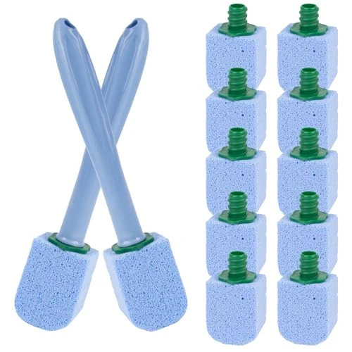 10 Stück Bimsstein Toilette, 2 Griffe und 10 Reinigungssteine, Effektiver WC Reinigungsstein gegen Hartnäckigen Kalk und Urinstein, Für Bad und Küche - Blau