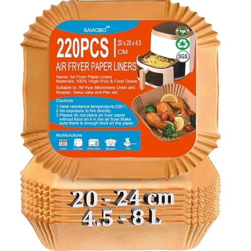 Offerta a tempo: Carta Forno per Friggitrice ad Aria, 220 pezzi 20-24CM Contenitori Fogli Per Friggitrice Ad Aria, Carta di forno di Airfryer 5,5 6L, Accessori Airfryer di Air Fryer,Forno,Padelle,Microonde - 50% da 19.99 € a 9.99 €