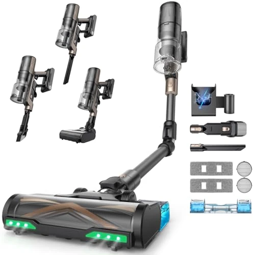 Proscenic P20 Aspiradora sin Cable 70kPa/680W/70Mins, Autoportante con Barra Plegable, Limpia Bajo Muebles sin Agacharte, Aspiradora con Cepillo Anti-Enredo para Pelo de Mascotas/Suelos/Alfombras