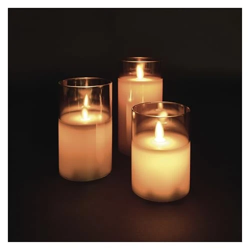 Offerta a tempo: EMOS - Candele a LED in barattolo di vetro, 3 pezzi – fiamma danzante, bianco caldo – timer da 6 ore, funzionamento a batteria (2 x AA) – Durata 10000 ore – per interni – Vetro fumé - 0.00% da 27.67 € a 27.67 €