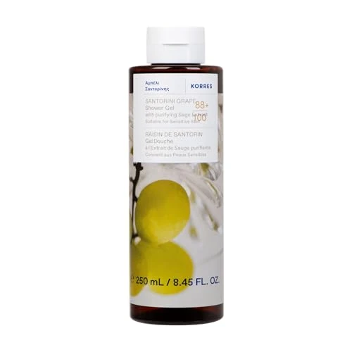 Oferta limitada: KORRES SANTORINI GRAPE Gel de ducha con extracto purificante de salvia, con delicioso aroma a uvas afrutadas, testado dermatológicamente, vegano, sin siliconas ni parabenos, 250 ml de 6.50 € a 6.00 € (ahorro 8%)