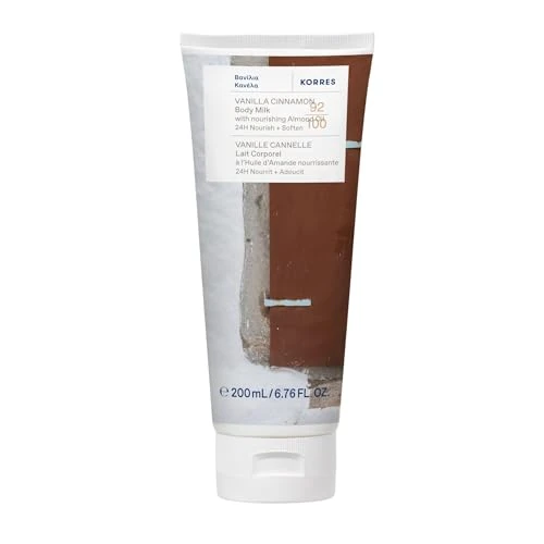 Offerta a tempo: KORRES VANILLA CINNAMON Bodymilk con olio di mandorle nutriente, con profumo invernale e dolce di vaniglia e cannella, per 24 ore di cura e morbidezza, vegano, senza siliconi e parabeni, 200 ml - 52% da 15.28 € a 7.30 €