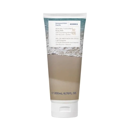 Offerta a tempo: KORRES SEA SALT COCONUT Bodymilk con olio di mandorle nutriente,con profumo cremoso di cocco, per 24 ore di cura e morbidezza, vegano, senza silicone e parabeni, 200 ml - 17% da 17.90 € a 14.77 €