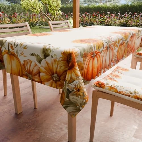 Petti Artigiani Italiani - Fleckabweisende rechteckige Tischdecke für Küche, Design Kürbis Pumpkin X6 Plätze (140 x 180 cm), Halloween-Tischdecke, 100% Made in Italy