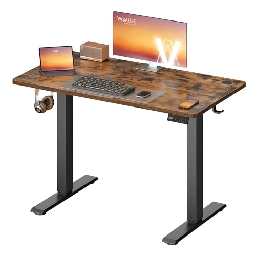 VASAGLE Escritorio Eléctrico Ajustable en Altura, Escritorio para Ordenador, Recordatorio de Sedentarismo, Función de Memoria con 4 Alturas, para Oficina, 100 x 60 cm, Marrón Rústico LSD310KD03